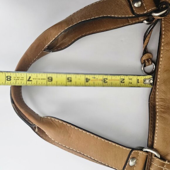 Vintage Fossil Tan Leather Shoulder Bag w/ Key – Classic Y2K Project Tote ZB2678 - Picture 13 of 16